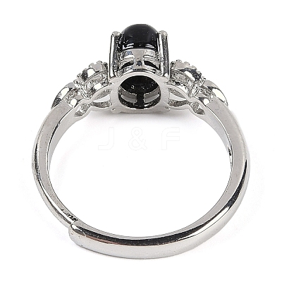 Oval Natural Dyed & Heated Black Agate Adjustable Rings RJEW-Q819-01P-09-1