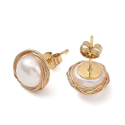 Natural Cultured Freshwater Pearl Stud Earrings EJEW-JE07379-1