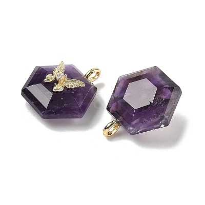 Natural Amethyst Faceted Pendants G-P585-01G-06-1