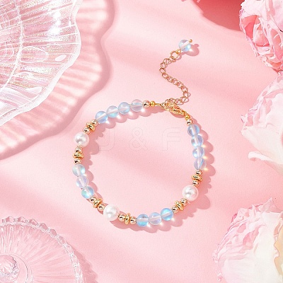 Synthetic Moonstone Round Beaded Bracelets for Women BJEW-JB11915-02-1