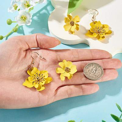 2 Pairs 2 Styles Iron Flower Dangle Earrings and Sweet and Stylish Multi-layer Petal Flower Stud Earrings EJEW-TA0001-80C-1