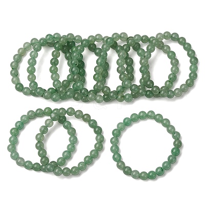 Dyed Natural Green Aventurine Beads Stretch Bracelets X-BJEW-Q305-1