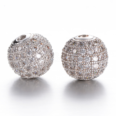 Brass Micro Pave Grade AAA Cubic Zirconia Beads KK-E711-116-8mm-P-NR-1