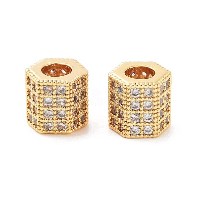 Column Brass Micro Pave Clear Cubic Zirconia Beads KK-S394-05D-1