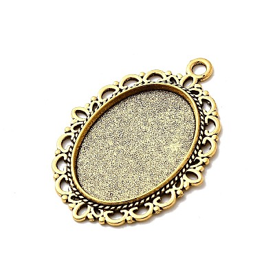 Tibetan Style Oval Alloy Pendant Cabochon Settings TIBEP-Q054-44AG-RS-1
