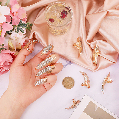 1 Set Alloy Rhinestone Women Finger Nail Rings RJEW-GL0001-03KCG-1