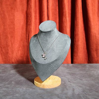 Velvet Bust Necklace Display Stands with Wooden Base ODIS-Q041-02B-02-1