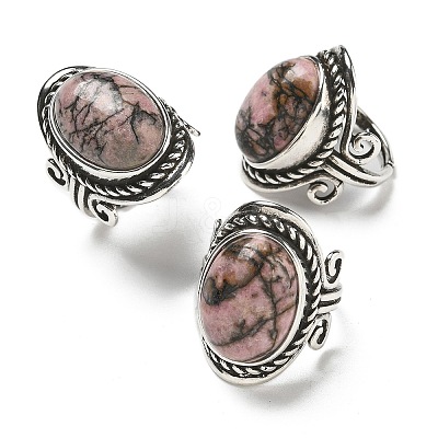 Natural Rhodonite Adjustable Rings RJEW-I108-01AS-04-1