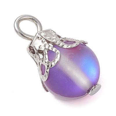 Synthetic Moonstone Round Pendants PALLOY-JF03133-02-1