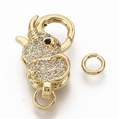 Brass Micro Pave Clear Cubic Zirconia Lobster Claw Clasps ZIRC-S066-012-1