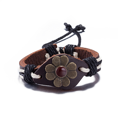 Adjustable Casual Unisex Flower Leather Bracelets BJEW-BB15621-1
