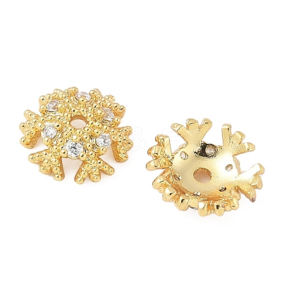 Brass Micro Pave Clear Cubic Zirconia Bead Caps KK-V015-32G-1