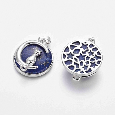 Natural Lapis Lazuli Kitten Pendants G-J386-B12-1