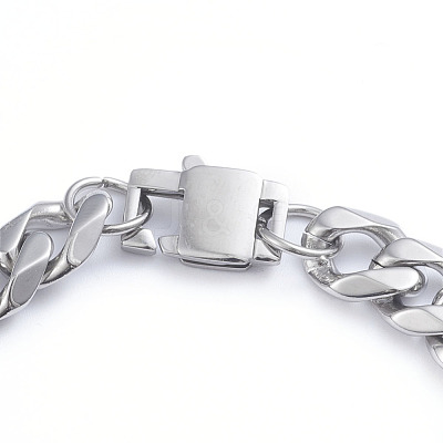 Tarnish Resistant Men's 304 Stainless Steel Cuban Link Chain Bracelets Hand Polished BJEW-L673-001-P-1