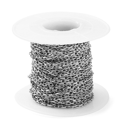 Tarnish Resistant 304 Stainless Steel Faceted Cable Chains CHS-G027-03P-1