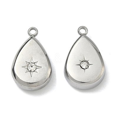 304 Stainless Steel Crystal Rhinestone Teardrop Charms STAS-L022-354P-1