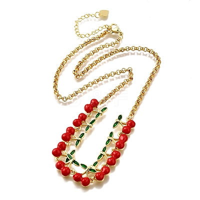 Brass Red Enamel Fruit Link Chain Necklaces NJEW-K287-04A-G-1