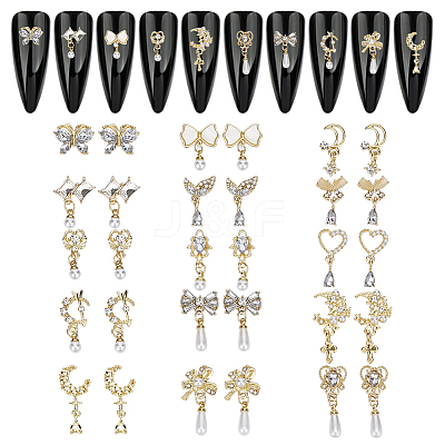 30Pcs 15 Styles Golden Brass Micro Pave Rhinestone Cabochons DIY-HY0002-56-1