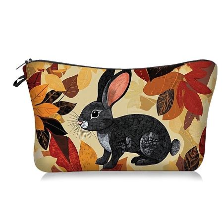 Rabbit Print Polyester Cosmetic Zipper Pouches PW-WGE068E-02-1