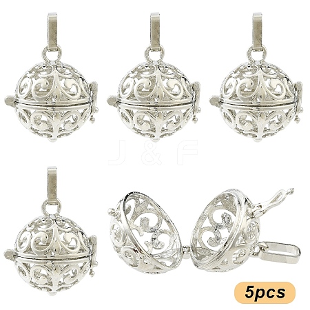 5Pcs Rack Plating Brass Cage Pendants KK-YW0003-51-1