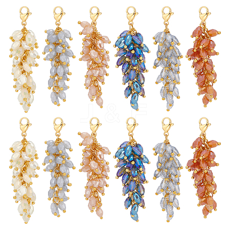 Unicraftale 12Pcs 6 Colors Electroplate Glass Cluster Beads Pendant Decorations HJEW-UN0001-04-1