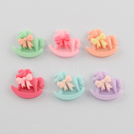 Scrapbook Embellishments Flatback Cute Rocking Horse with Bowknot Plastic Resin Cabochons CRES-Q142-M-1