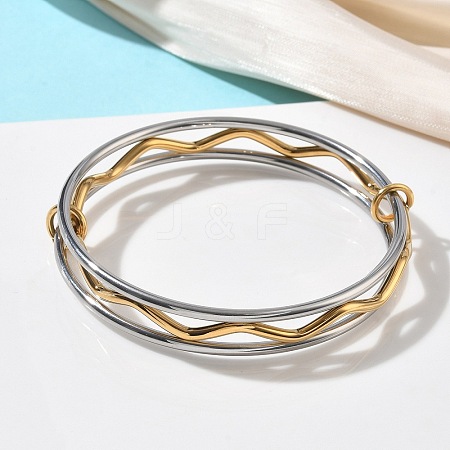 Two Tone 304 Stainless Steel Interwoven Wave Bangles BJEW-F540-02GP-1