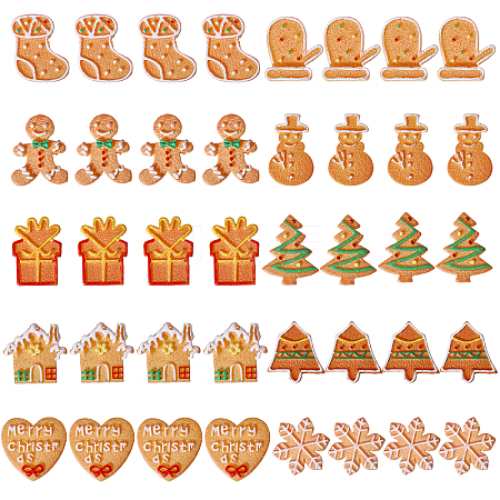 40Pcs 10 Styles Christmas Theme Opaque Resin Imitation Biscuit Decoden Cabochons RESI-CA0001-75-1