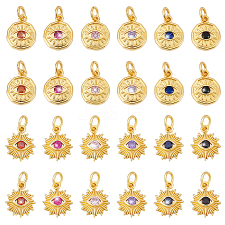 24Pcs 12 Styles Brass Micro Pave Cubic Zirconia Pendants KK-PH0012-97-1