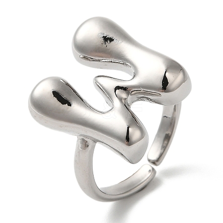 Initials Brass Open Cuff Ring for Women RJEW-N046-02W-P-1