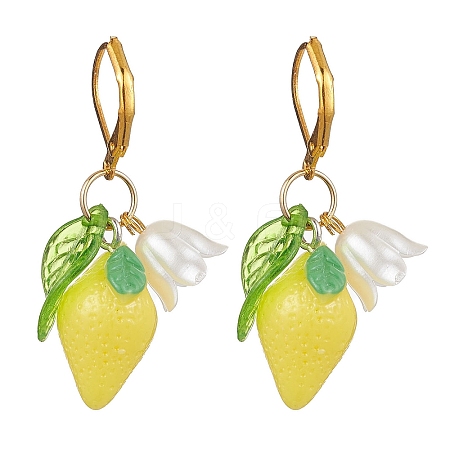 Resin Lemon Leverback Earrings EJEW-JE06163-1