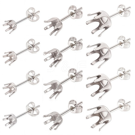 90Pcs 3 Size 304 Stainless Steel Post Stud Earring Settings STAS-SC0004-85-1