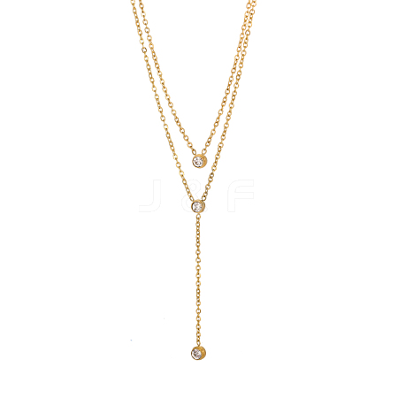 304 Stainless Steel Double Layer Y Drop Necklace STAS-OY009-43G-1