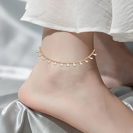 1Pc Brass Teardrop Charm Anklets AJEW-LP0007-17-1