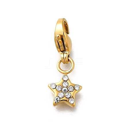 Star 304 Stainless Steel Rhinestone Pendants Decoration STAS-R159-57G-03-1