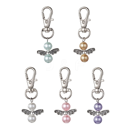 Angel Alloy & Glass Pearl Beads Pendants Decorations HJEW-JM01293-1