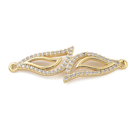 Rack Plating Brass Micro Pave Clear Cubic Zirconia Leaf Connector Charms KK-A234-081G-1