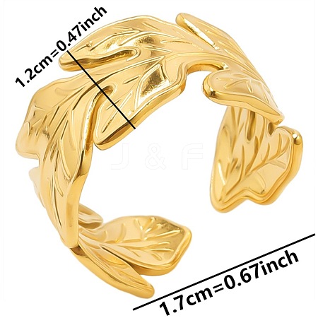 Minimalist 304 Stainless Steel Leaf Cuff Open Rings Unisex Simple MF0258-2-1