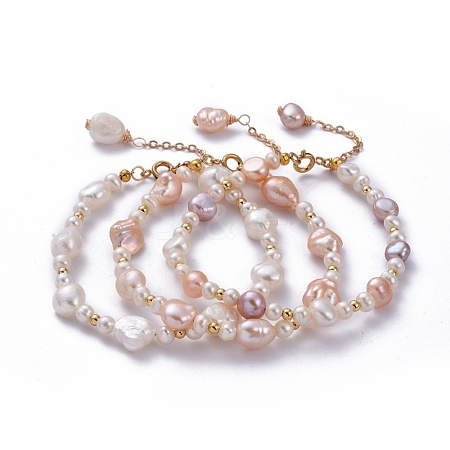 Natural Baroque Pearl Keshi Pearl Beaded Bracelets Sets BJEW-JB05266-1