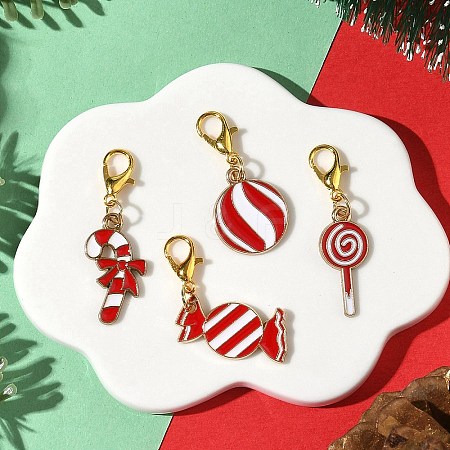 4Pcs 4 Styles Christmas Theme Alloy Enamel Pendants Decorations X-HJEW-JM04056-1