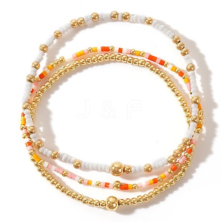 Bohemia Brass and Glass Seed Round Beaded Stretch Bracelet Sets TK0566-43-1
