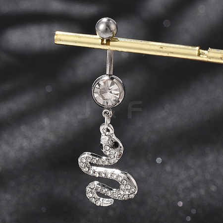 Alloy Rhinestone Snake Curved Barbell Belly Rings LS-AJEW-R007-03P-01-1