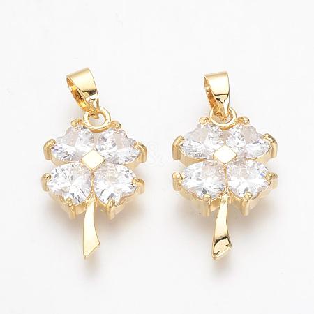 Brass Cubic Zirconia Pendants KK-R015-112G-1