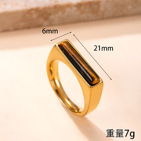 304 Stainless Steel & Natural Tiger Eye Finger Rings WG525D6-03-1
