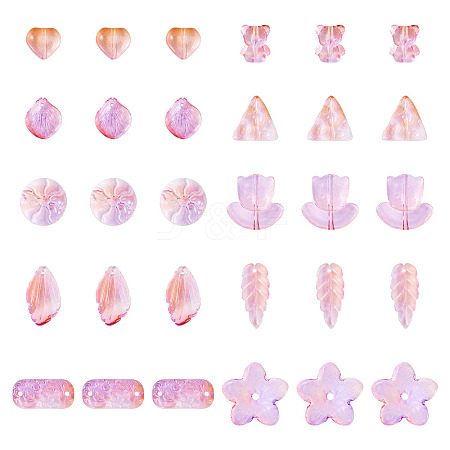 64Pcs Gradient Color Transparent Glass Beads GLAA-TA0003-48H-1