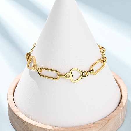 304 Stainless Steel Heart & Paperclip Link Bracelets for Women BJEW-F536-21G-1