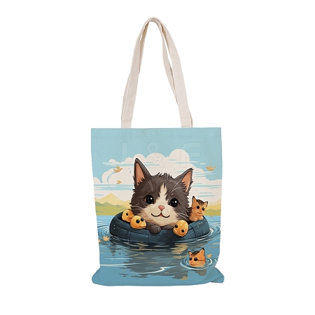 Cat Polyester Canvas Women's Tote Bags PW-WGE8DDB-04-1