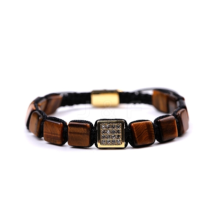 Natural Tiger Eye Braided Bead Bracelets for Men PW-WG045CA-04-1