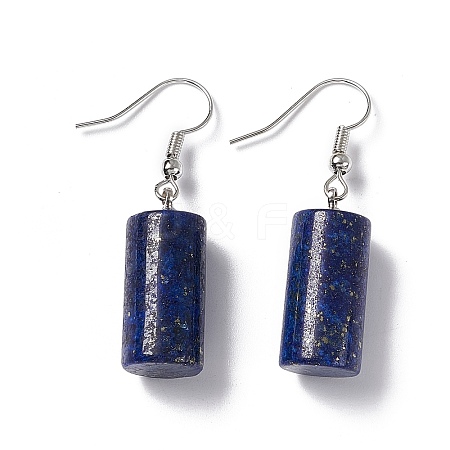 Natural Lapis Lazuli Cylindrical Dangle Earrings EJEW-D188-01P-03-1