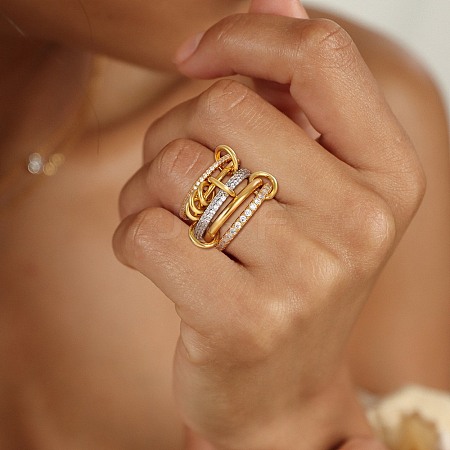 Brass Micro Pave Cubic Zirconia Finger Rings FS-WG6545E-37-1